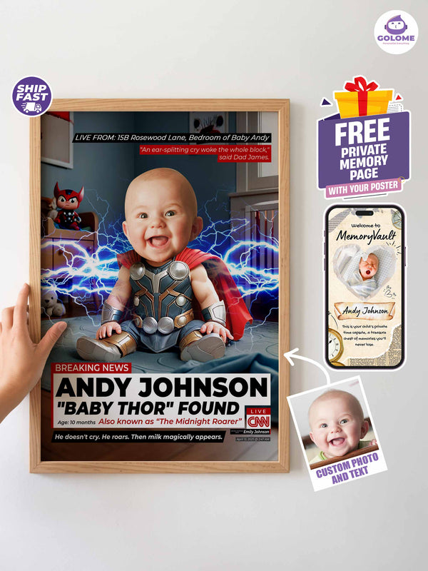 Custom Baby News Superhero Poster – Personalized Wall Art